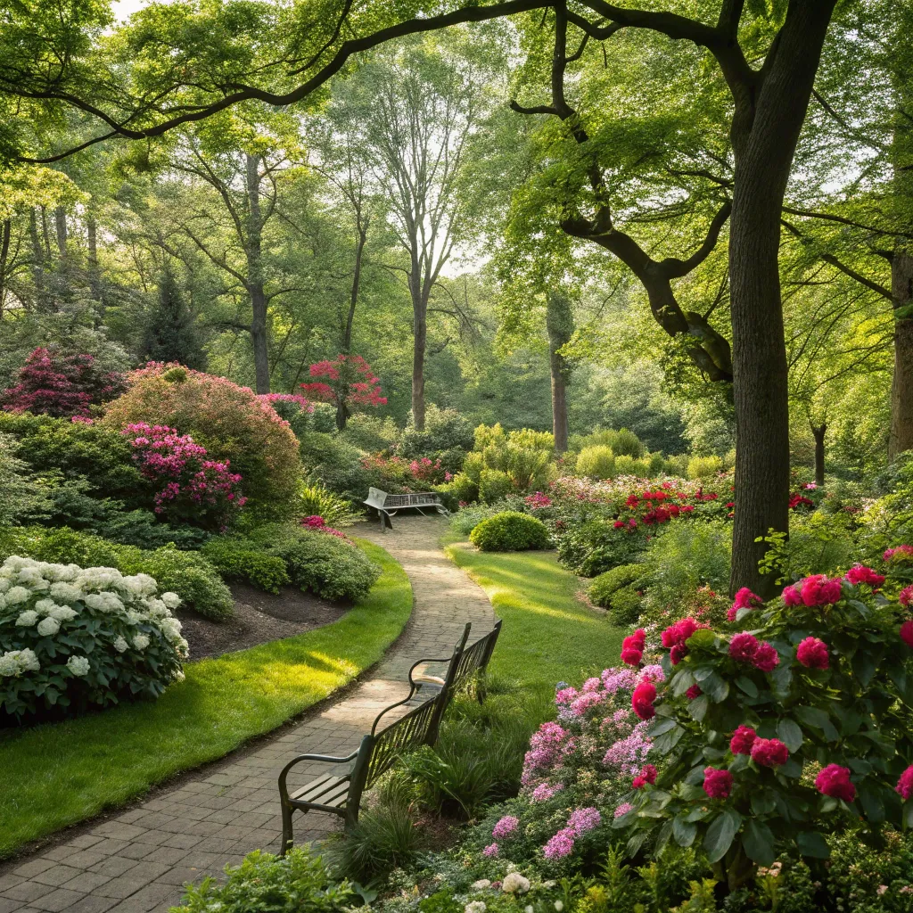 Lush green eco-garden with flowering plants